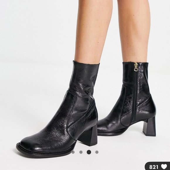 - ASOS DESIGN Rueben premium leather mid-heeled boots in black - Picture 1 of 2